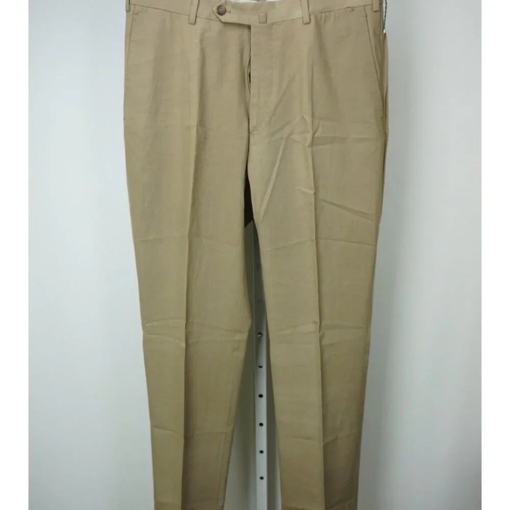 Luigi Borrelli Khaki Brown 100% Cotton Pants Sz 48 NEW